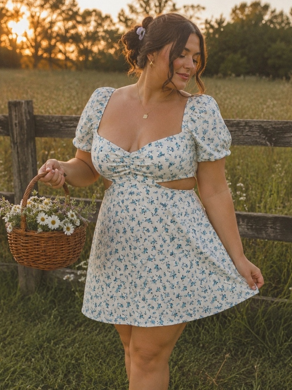 Zara Cutout Babydoll Dress Cottagecore Milkmaid Prairiecore Cotton Fabric